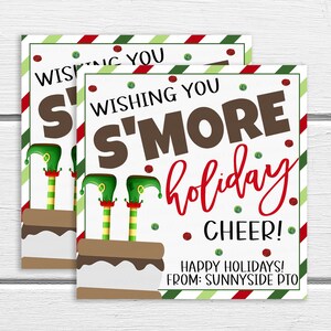 Christmas Elf S&#39;more Holiday Gift Tag, Editable Employee Teacher Nurse Office Staff Appreciation Party Co-worker PTA PTO, Holiday Smore