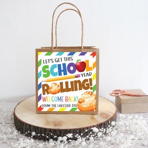 Back To School Cinnamon Roll Gift Tag, Get This School Year Rolling, Welcome Back Gifts For Teachers Students Staff PTO PTA, Printable