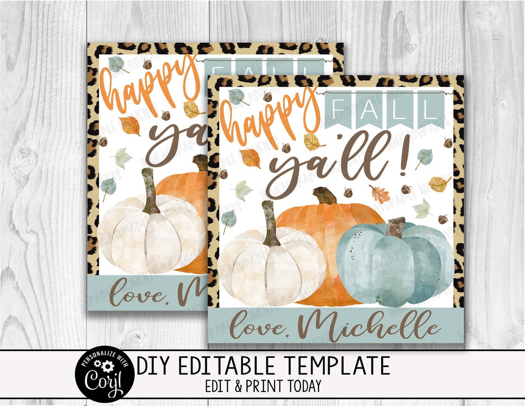 Small Tag Falltemplate EDITABLE Fall Gift Tag, Happy Fall Ya'll Gift Tag, Watercolor Fall Tag ...