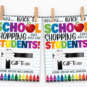 Terug naar school lerarenpersoneel cadeaukaarthouder, afdrukbare schoolbenodigdheden cadeaubon, PTO PTA, eerste dag van schoolaanbod, bewerkbare sjabloon
