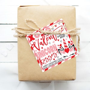 Etichette regalo unicorno di San Valentino, etichetta regalo baci unicorno modificabile, XOXO auguri di San Valentino e baci unicorno, etichetta regalo scuola VDay fai da te