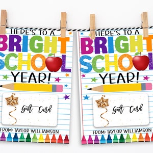 Back To School Gift Card Holder, Here&#39;s To A Bright School Year, First Day Gift, 1st Day Teacher Staff Student, PTO PTA, Editable Printable
