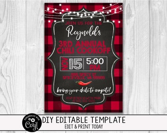 EDITABLE Chili Cookoff Invitation Card, Cook-off Party Event Flyer, Chili Competition, Customizable