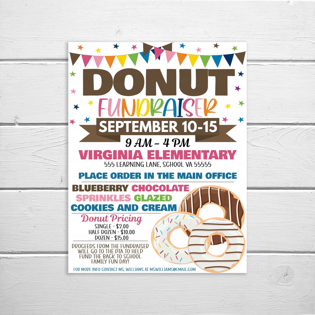 Donut Fundraiser Flyer, Bake Sale Fundraising Invitation, School Church