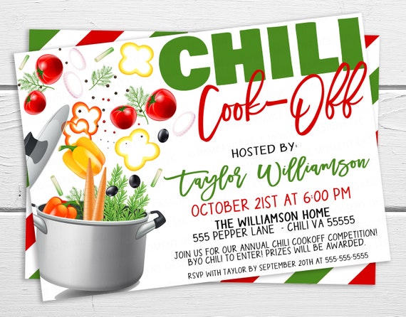 EDITABLE Chili Cook-off Invitation, Tasting Cook off Party Invite Event
