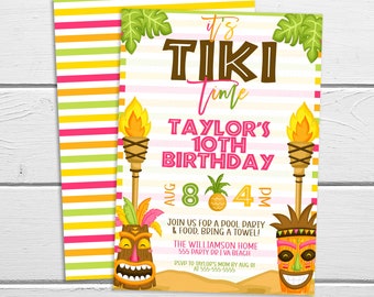 Tiki Invitation, Tropical Beach Luau Invite, Tiki Birthday Party, Tiki Hawaiian Theme, Retirement Lunch Dinner, Editable Template