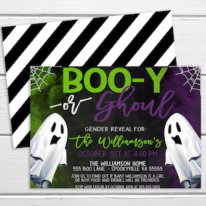 Halloween Gender Reveal Invitation, Boo-y Or Ghoul Invite,  Boy Girl Twins Shower, Editable Printable, Created Monster, Little Boo Is Due