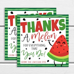 Pastèque Appréciation Étiquettes cadeaux, Merci A Melon, Personnel enseignant Personnel de l’école Employé Bénévole Client Étiquette, Étiquette imprimable PTO PTA