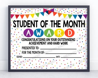 Student of the Month Award Certificate Colorful Dots