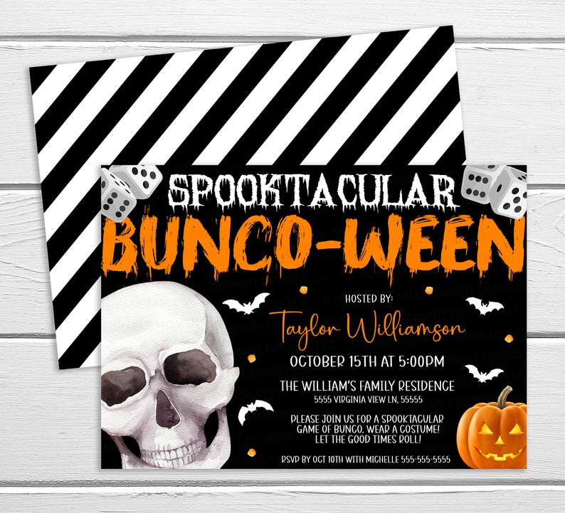 Halloween Bunco Night Invitation Flyer, Editable Fall Dice Party Spooktacular Fundraiser Church School Business Fundraiser PTO PTA Printable image 1