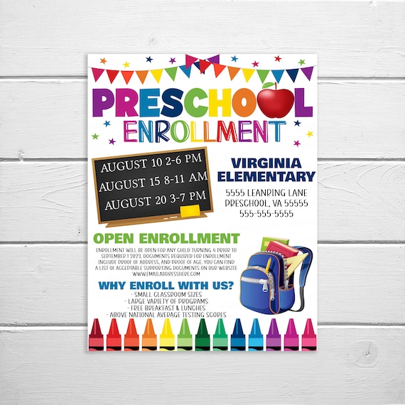 Preschool Enrollment Registration Flyer, Editable Printable PreK Open