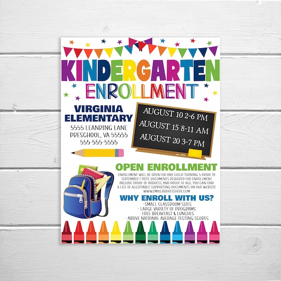 Kindergarten Enrollment Registration Flyer Editable Printable Etsy