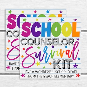 School Counselor Survival Kit Gift Tag, Guidance Counselor, Elementary Middle High School, Printable Editable Template Welcome Back, PTO PTA