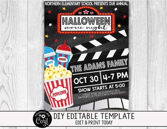 EDITABLE Halloween Movie Night Flyer Invitation, Kids Halloween Event Party, Community Event Flyer, School Flyer Il_570xn