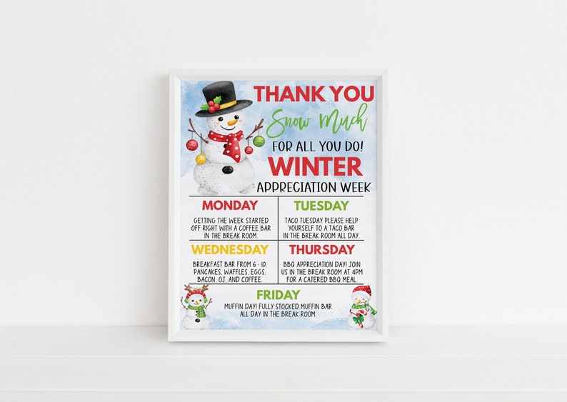 Winter Teacher Appreciation Week Schedule Itinerary, Christmas Holiday Appreciation, Staff School Teacher Staff PTA PTO Editable Printable image 4