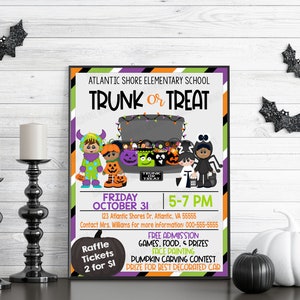 Editable Trunk or Treat Flyer Invitation, Kids Halloween Party, School Church Business Neighborhood Community Event, PTO PTA Fundraiser