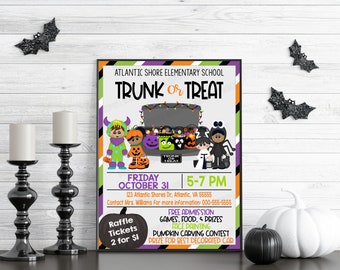 Editable Trunk or Treat Flyer Invitation, Kids Halloween Party, School Church Business Neighborhood Community Event, PTO PTA Fundraiser