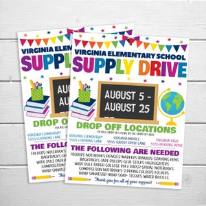 School Supply Drive Flyer, Printable Editable PTO PTA Flyer, Supplies Fundraiser Poster, Back To School Invite, Supply Donations Poster