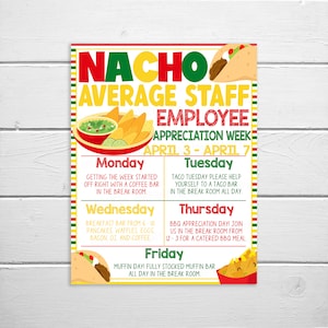 Nacho Average Appreciation Week Itinerary, Employee Staff Teacher, Mexican Fiesta Schedule Events Printable, DIY Editable Template, PTO PTA
