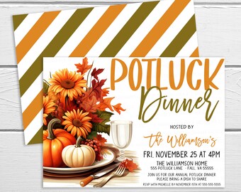 Fall Potluck Invitation, Thanksgiving Potluck Party Invite, Dinner Brunch Lunch Breakfast, Friends Office Company, Digital Editable Template