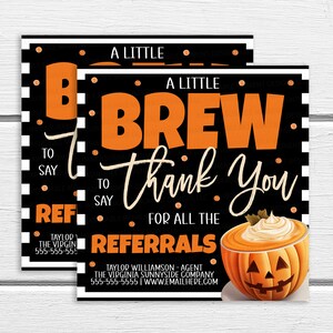ハロウィーンカフェイン紹介ギフトタグ、A Brew For You、コーヒーラテフラッペパンプキン、ポップバイアプレシエーション、不動産、保険、ローン担当者