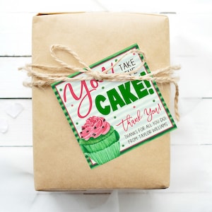 Etiqueta de presente de cupcake, você pega o bolo, melancia, professor da escola, funcionário, enfermeira voluntária, agradecimento, padaria, etiqueta de cupcake