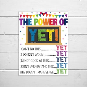 The Power of Yet Sign, Instant Download, Growth Mindset Poster, Motivational Wall Art Decor, School Office Classroom Teacher Decoration
