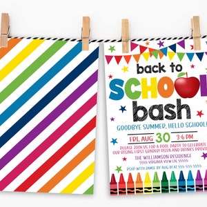 Back To School Party Invitation, Back To School Bash Invite, Preschool PreK Kindergarten Elementary Celebration Classroom Editable Printable