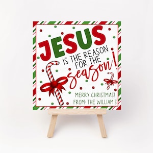Jezus Gift Tag, Jezus is de reden voor het seizoen, Christelijke Gift Tag, Kerstcadeau Tag, bewerkbaar