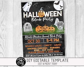 EDITABLE Halloween Block Party Invitation/Flyer, Kids Halloween Event, Community Event, Neighborhood Event