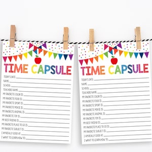 Time Capsule Printable, Kids Student Memory Sheet, School Questionnaire ...