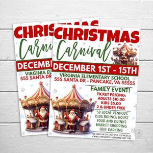 Christmas Carnival Fundraiser, Holiday Carnival Event, Family School Community Charity Benefit Fundraiser, PTO PTA Editable Digital Template
