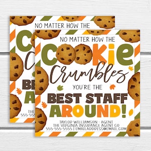 Fall Cookie Thank You Gift Tags, No Matter How The Cookie Crumbles, Autumn Appreciation Volunteer Teacher School Staff Employee PTA PTO