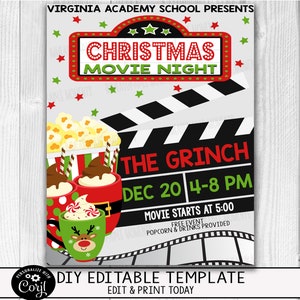 Editierbare Weihnachten Film Nacht Flyer Einladung, Kid School Familie Geburtstag Spendenaktion Event Party, Community Business Event Flyer, PTO PTA