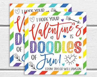 Valentine Kids Gift Tags, Hope Your Valentine's Is Doodles Of Fun, Gift For Classmates Classroom School, Activity Pad Sketch Set, Printable