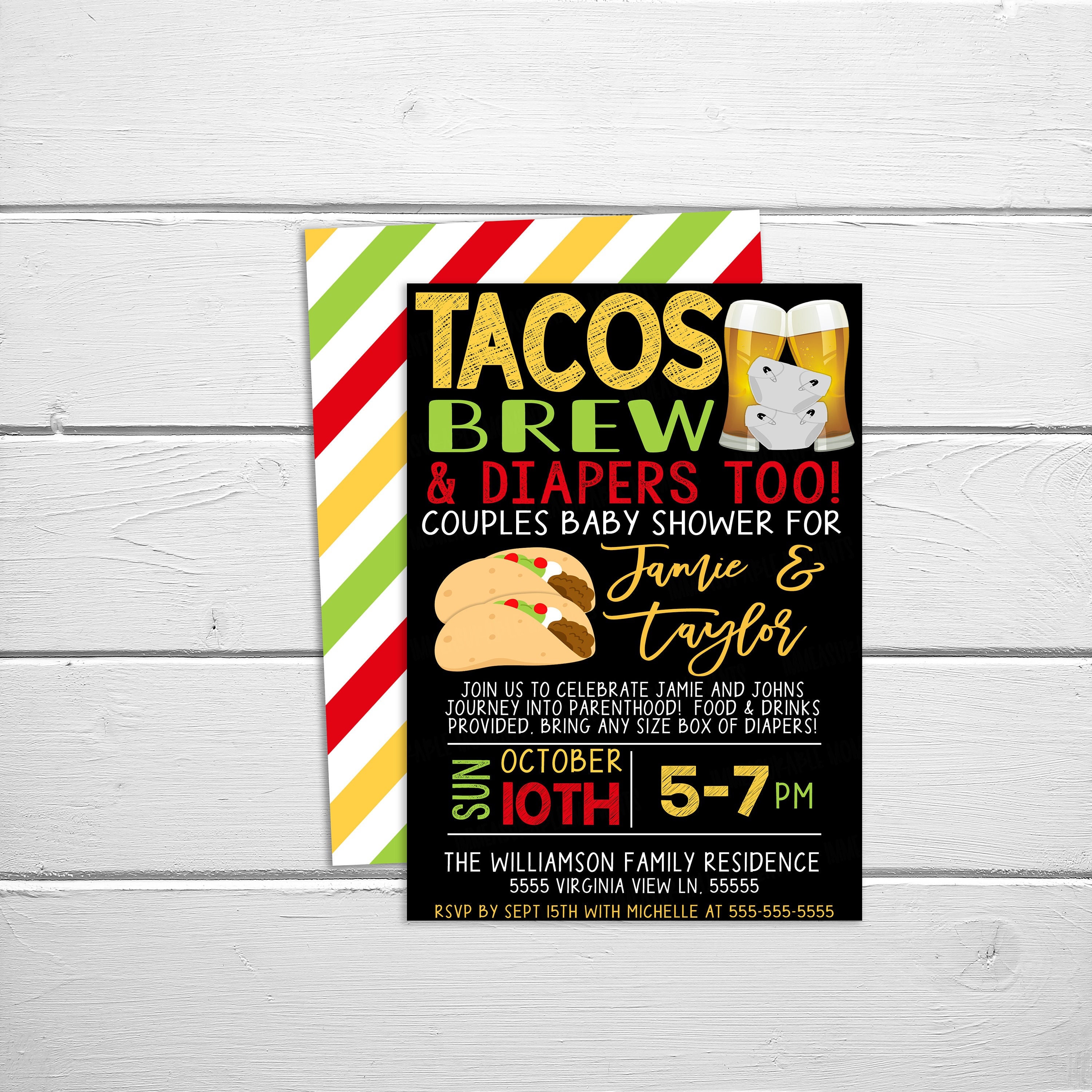 Tacos and Beer Baby Shower Invitation Dad Diaper Party Printable