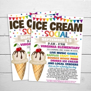 Ice Cream Social Fundraiser Flyer, Editable Church School PTA PTO Fundraiser, Community Business Company Flyer, Instant Download Printable