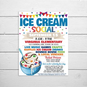 Ice Cream Social Fundraiser Flyer, Editable Church School PTA PTO Fundraiser, Community Business Company Flyer, Instant Download Printable