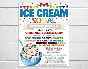 Folleto de recaudación de fondos de Ice Cream Social, Recaudación de fondos editable de la PTA PTA de la Escuela de la Iglesia, Folleto de la compañía de negocios comunitarios, Descarga instantánea imprimible