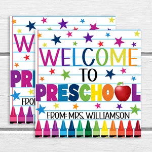 Etiqueta de presente de boas-vindas à pré-escola, presente de aluno de ano novo, presente pré-K PreK da equipe da escola de professores, presente de novos alunos editável para impressão