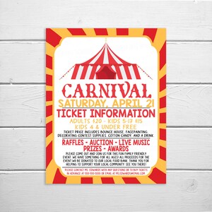 Carnival Flyer, Editable Printable, School PTO PTA Invitation, Church Business Benefit Fundraiser Event Poster, Circus Party Printable
