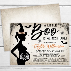 Halloween A Little Boo Is Almost Due Baby Shower Invitation, Fall Halloween Gender Revel Invite, Editable Printable, Monster Baby Brewing