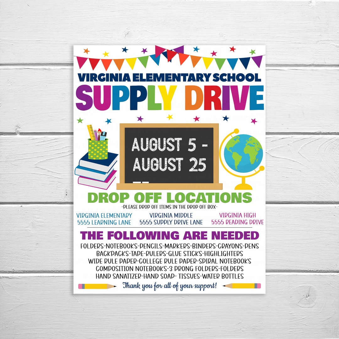 School Supply Drive Flyer Printable Editable PTO PTA Flyer Etsy