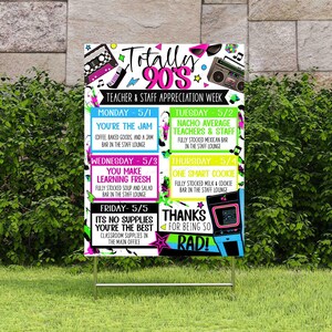 80s 90s Theme Teacher Nurse Staff Appreciation Week Itinerary Poster ...
