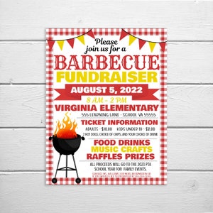 BBQ Fundraiser Flyer, Barbecue Editable Printable Invitation, Burger Hot Dog Cookout Fundraising, School Church Business Benefit PTO PTA