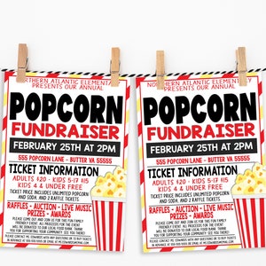 Popcorn Fundraiser Flyer, Editable Church School Business Fundraiser, PTO PTA, Popcorn Night Fundraiser, DIY Instant Download