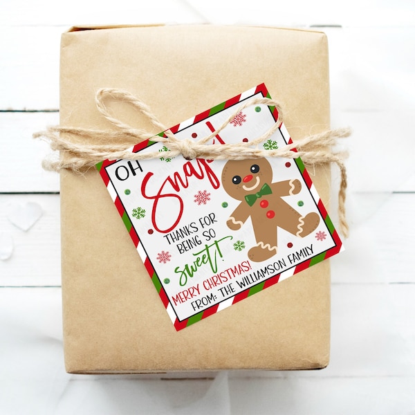 Oh Snap Christmas Treat Gift Tag, Gingerbread Holiday Cookie Tag,  Teacher Employee Nurse Company Kids Tag, Gingerbread Cookie Treat Tag