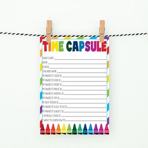 Time Capsule Printable, All Ages Grades Kids Student Memory Sheet ...