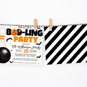 Halloween Bowling Party Invitation, Boo-ling Invite, Adult Kids Bowling Party, Let's Strike Up Some Fun, Fundraiser DIY Editable Printable image 4
