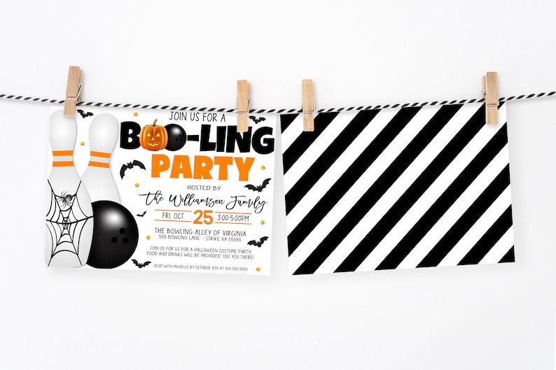 Halloween Bowling Party Invitation, Boo-ling Invite, Adult Kids Bowling Party, Let's Strike Up Some Fun, Fundraiser DIY Editable Printable image 4